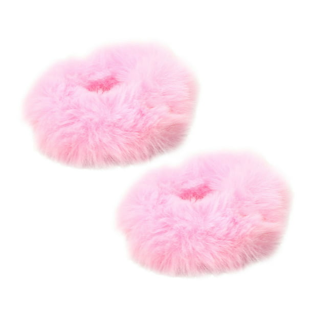 Cream 2 pack fluffy scrunchies furry fabric stretch ponytail holders big large
